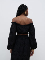Lilla Broderie Cropped Top - Black