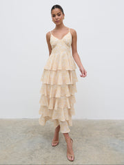 Lissy Ruffle Midaxi Dress - Yellow Abstract