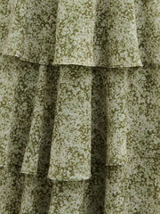 Lissy Ruffle Midaxi Dress - Green Abstract Print