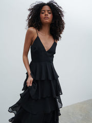 Lissy Ruffle Textured Maxi Dress - Black