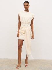 Hattie Jacquard Mini Fringed Dress - Cream