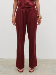 Lorah Wide Leg Bonded Satin Trousers - Wine