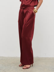 Lorah Wide Leg Bonded Satin Trousers - Wine