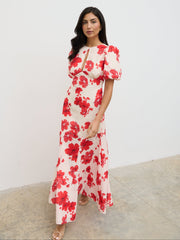 Lottie Puff Sleeve Dress - Red Floral