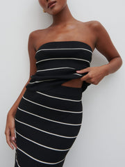 Louisa Stripe Knit Skirt - Black and Cream