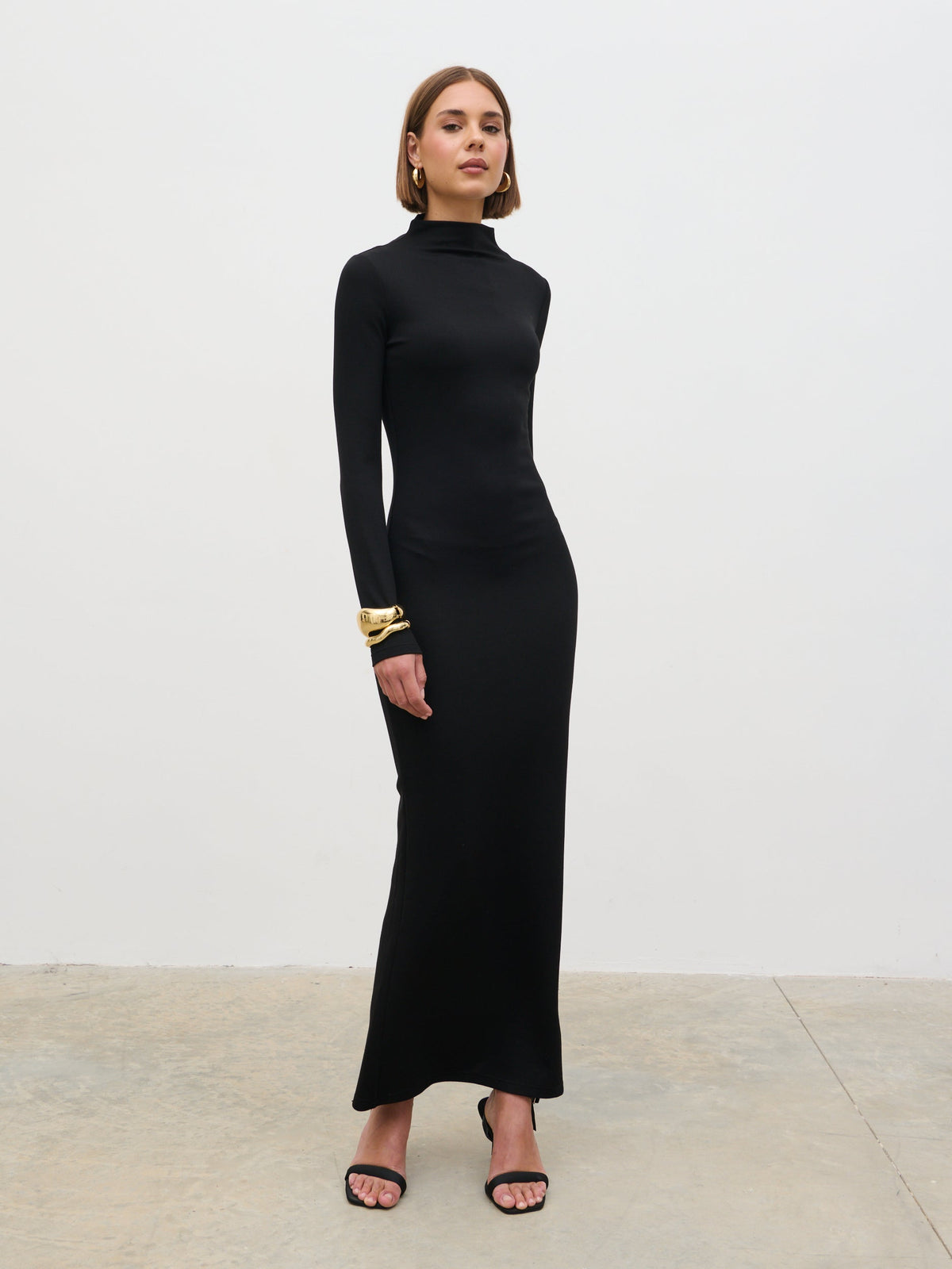 Mabel High Neck Jersey Maxi Dress - Black