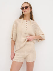 Marina Open Work Knit Shorts - Cream