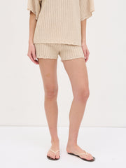 Marina Open Work Knit Shorts - Cream