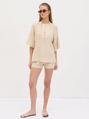 Marina Open Work Oversized Knit Top - Cream