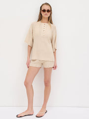 Marina Open Work Oversized Knit Top - Cream