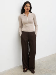 Colson Tailored Wide Leg Trousers - Chocolate