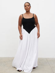 Maude Shirred Contrast Maxi Dress Curve - Black and Cream