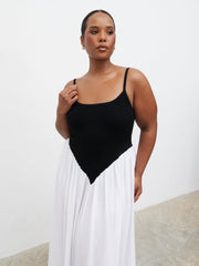Maude Shirred Contrast Maxi Dress Curve - Black and Cream