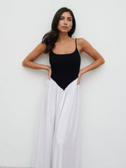 Maude Shirred Contrast Maxi Dress - Black and Cream