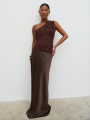 Megan Crochet Flower Knit Top - Brown