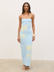 Milena Floral Bandeau Knit Maxi Dress - Blue and Lemon
