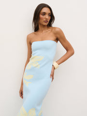 Milena Floral Bandeau Knit Maxi Dress - Blue and Lemon