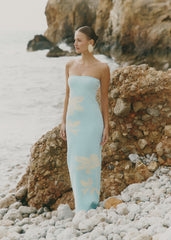 Milena Floral Bandeau Knit Maxi Dress - Blue and Lemon