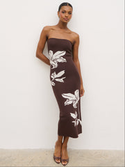 Milena Floral Bandeau Knit Midaxi Dress - Chocolate and Cream