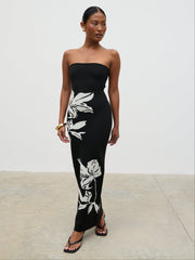 Milena Floral Bandeau Knit Midaxi Dress - Black and Cream