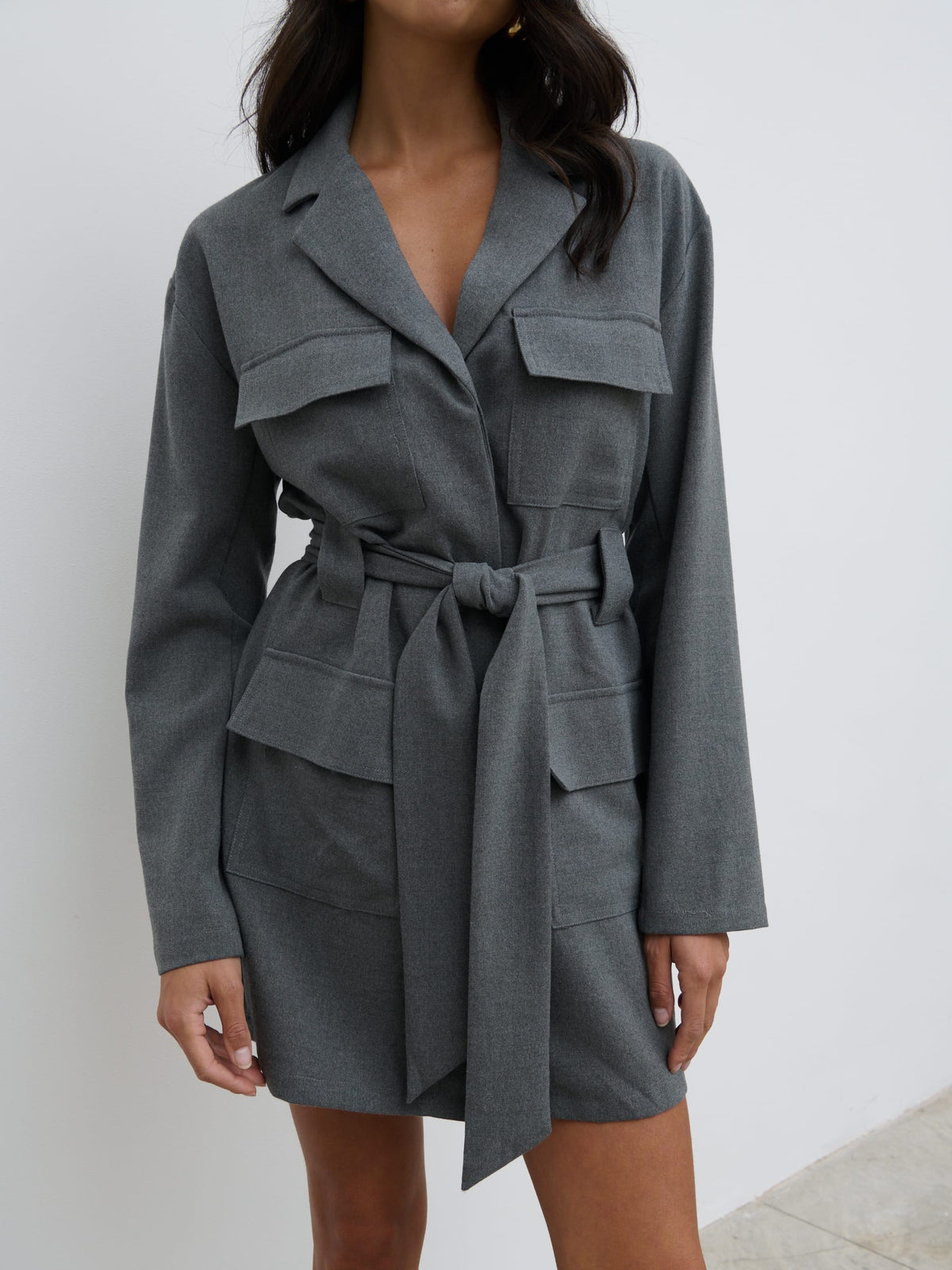 Morgan Tailored Cargo Mini Dress - Grey