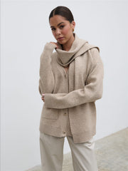 Murphy Cardigan Knit Scarf Set - Beige