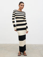 Mila Striped Knit Dress - Black and Beige Stripe