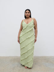 Nadine Ruffle Maxi Dress Curve - Pistachio