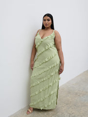 Nadine Ruffle Maxi Dress Curve - Pistachio