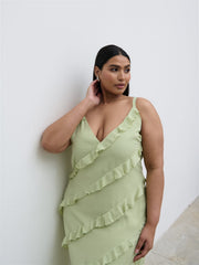 Nadine Ruffle Maxi Dress Curve - Pistachio