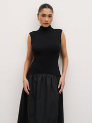 Naia Drop Waist Sleeveless Midaxi Dress - Black
