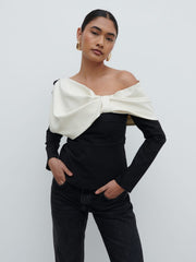 Naomi Exaggerated Bow Top - Black and Cream
