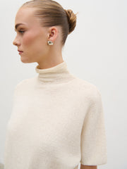 Nava Grown Neck Belted Knit Top - Cream