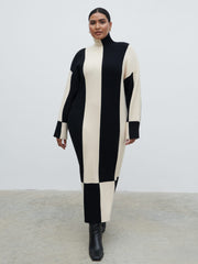 Nayah High Funnel Neck Knit Dress Curve - Stripe