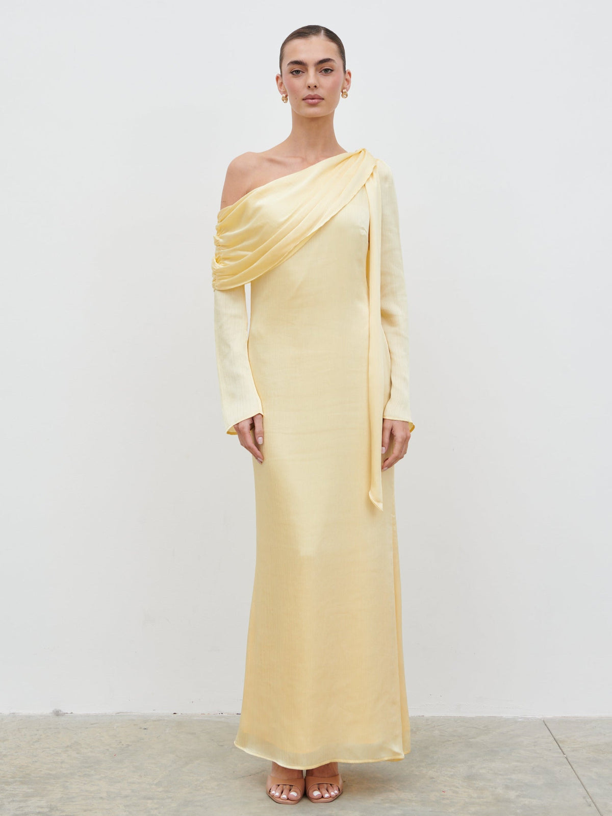 Neomie One Shoulder Tie Chiffon Maxi Dress - Lemon