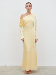 Neomie One Shoulder Tie Chiffon Maxi Dress - Lemon