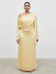 Neomie One Shoulder Tie Chiffon Maxi Dress Curve - Lemon