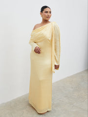 Neomie One Shoulder Tie Chiffon Maxi Dress Curve - Lemon