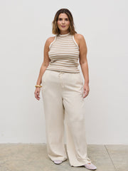 Nessa Drawstring Linen Blend Trousers Curve - Natural