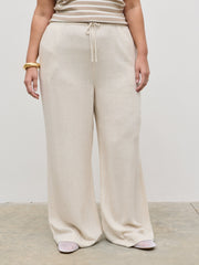 Nessa Drawstring Linen Blend Trousers Curve - Natural