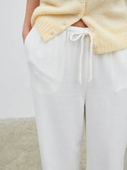 Nessa Drawstring Linen Blend Trousers - White