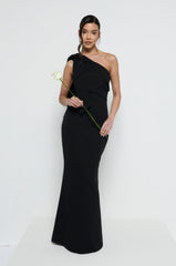 Nevaeh One Shoulder Crepe Maxi Bridesmaid Dress - Black