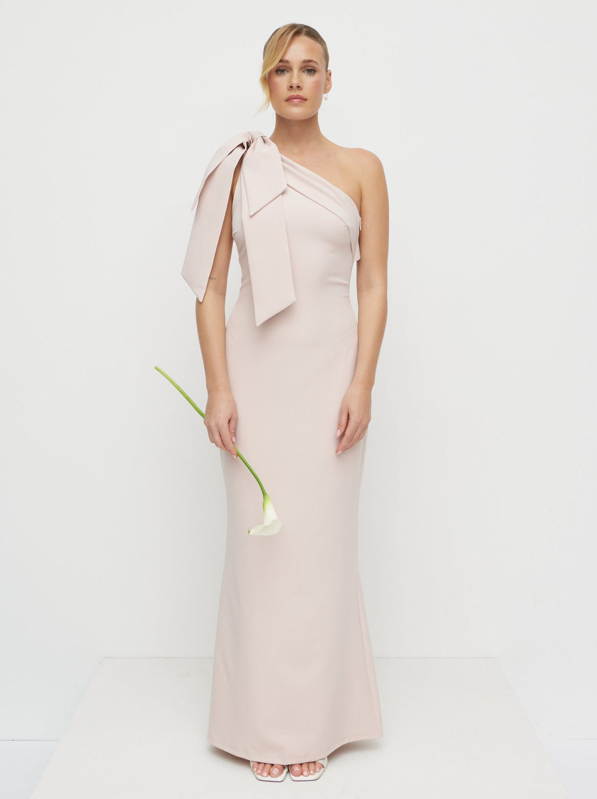 Nevaeh One Shoulder Crepe Maxi Dress - Blush