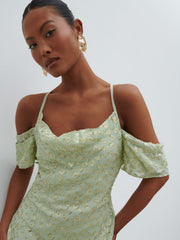 Nia Draped Cold Shoulder Maxi Dress - Pistachio Metallic