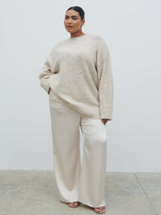 Breya Satin Drawstring Trousers Curve - Oyster