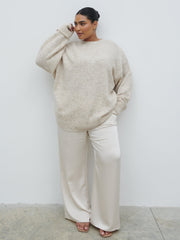 Breya Satin Drawstring Trousers Curve - Oyster