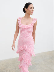 Novie Ruffle Maxi Dress - Posie Pink