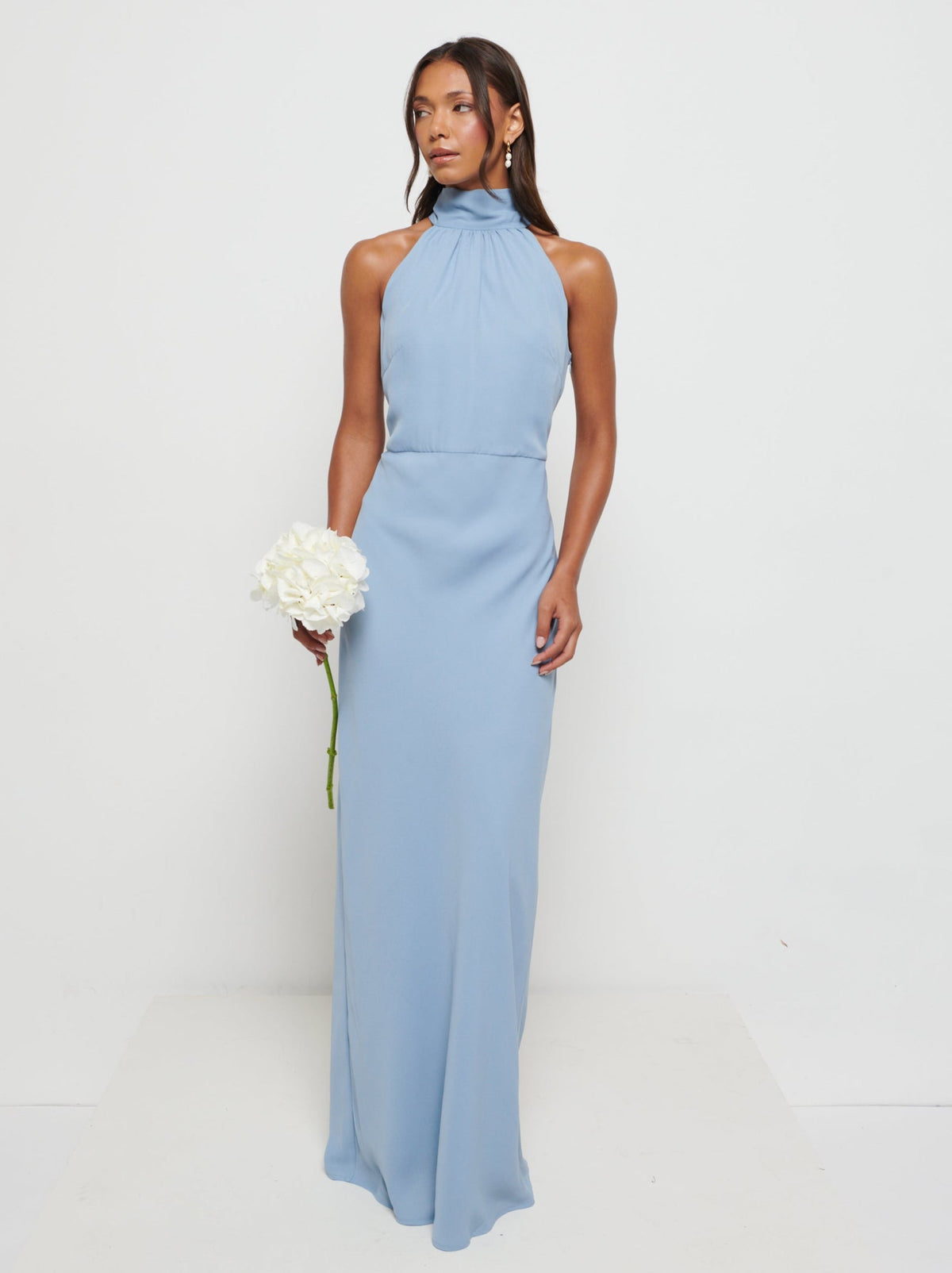 Odelle High Neck Chiffon Maxi Bridesmaid Dress - Dusty Blue
