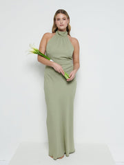 Odelle Tie Back Chiffon Maxi Bridesmaid Dress - Olive