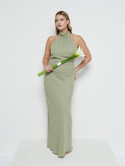 Odelle Tie Back Chiffon Maxi Bridesmaid Dress - Olive